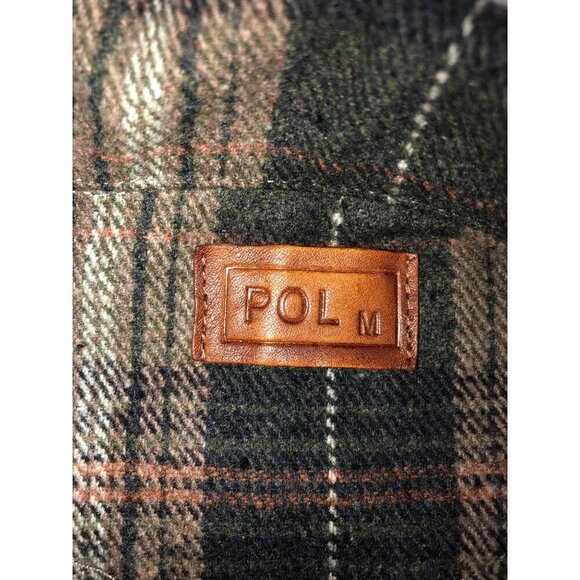 POL Plaid Button Up Jacket Size M Frayed Distressed Hem Green Flannel Pockets - Picture 4 of 10